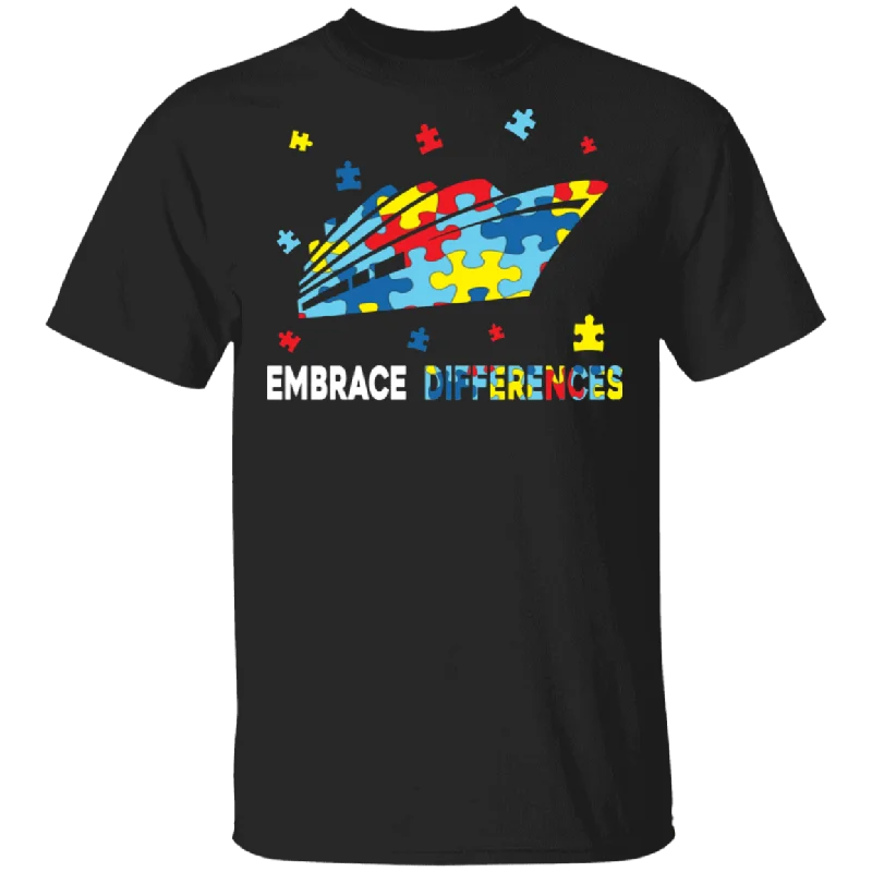 Embrace Differences Cruise Ship Cute Autism Awareness Captain Gift T-Shirt Mesh Canvas Denim