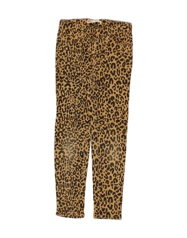 LEVI'S Girls Legging Skinny Jeans 7-8 Years W22 L21  Brown Animal Print Trendy Digital Print Leggings