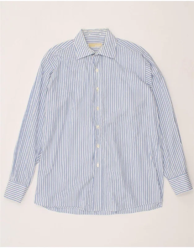 MICHAEL KORS Mens Shirt Size 16 Large Blue Striped Cotton Iron Safe Non-Iron Wrinkle Free