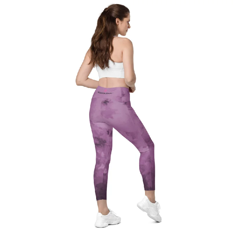 Purple Abstract Women's Tights, Best Women's Crossover Leggings With Pockets For Ladies - Made in USA/EU/MX Fashionable Sports Leggings