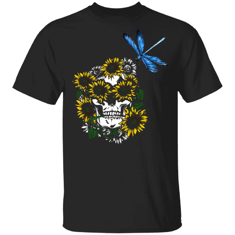 Sunflower Skull Dragonfly Shirt Matching Men Women Sunflower Lover Gifts T-Shirt Layered Multi-layer Single Layer