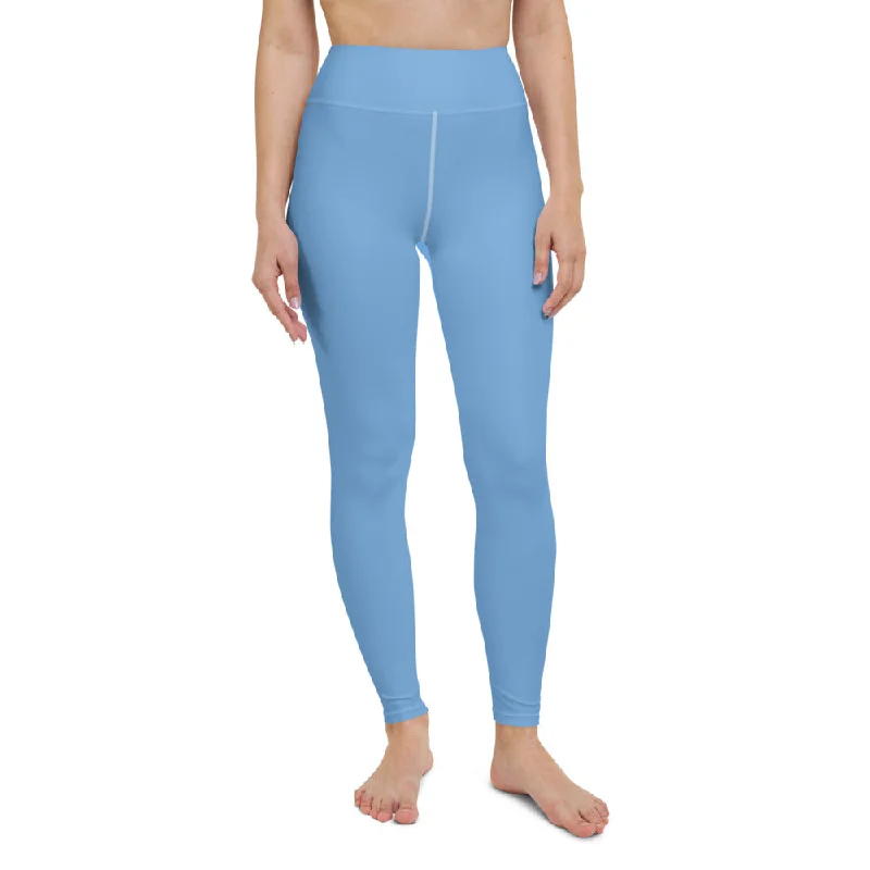 Pastel Blue Women's Yoga Leggings, Solid Color Best Long Gym Tights-Made in USA/EU/MX Fashionable Fitted Workout Leggings