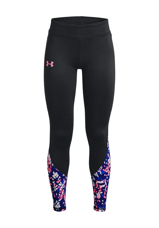 Under Armour Girls Cold Gear Leggings, Black & Punk Pink Elegant Metallic Leggings