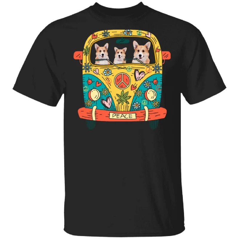 Corgi Riding Hippie Bus Funny Corgi Dog Pet Lover Hippie Van Matching Shirt For Men Women Gifts T-Shirt Faux Fur Fabric Real Fur Fabric Shearling Fabric