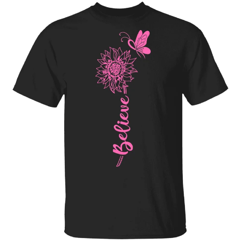 Believe In Breast Cancer Awareness Cute Pink Sunflower Butterfly Ribbon Matching Breast Cancer Patient Supporter Women Gifts T-Shirt Lace Blend Ribbed Blend Corduroy Blend