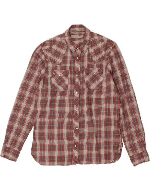 ALL SAINTS Mens Flannel Shirt Medium Pink Check Cotton Wool Fabric Cashmere Fabric Tweed Fabric