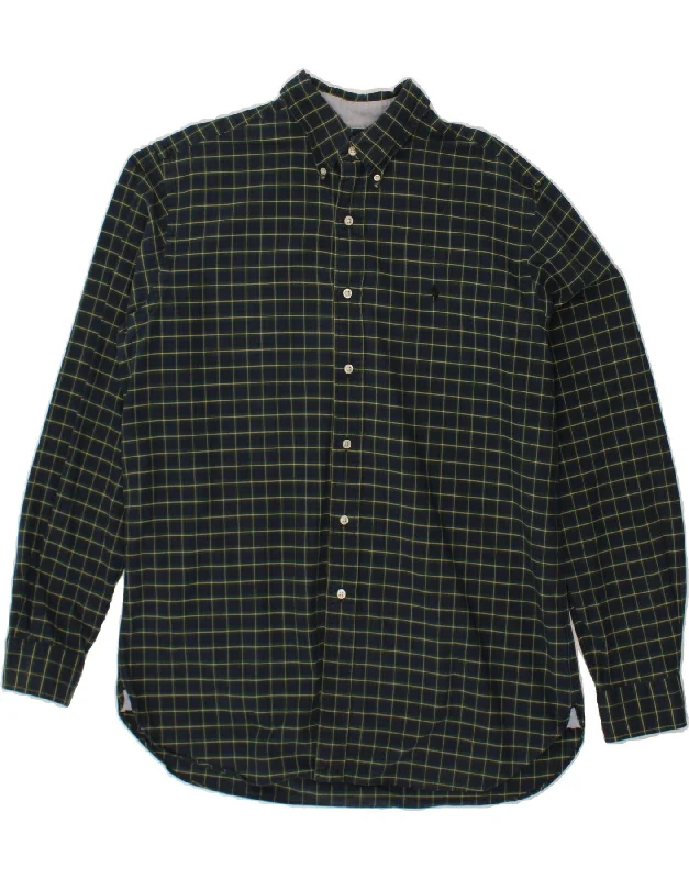 RALPH LAUREN Mens Classic Fit Flannel Shirt Large Navy Blue Check Fitted T-Shirt Seamless Stretchy