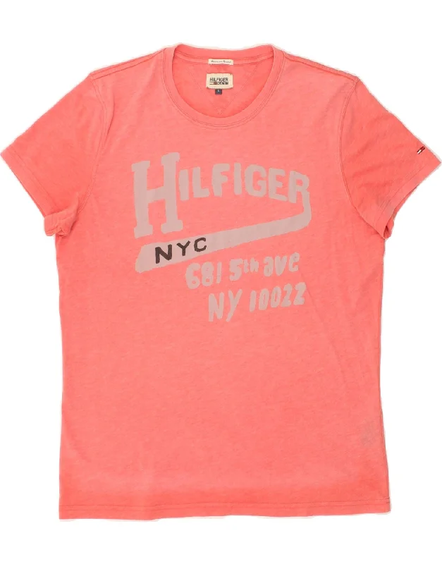 TOMMY HILFIGER Mens Graphic T-Shirt Top Large Pink Cotton Chenille Fabric Brocade Fabric Lace Fabric