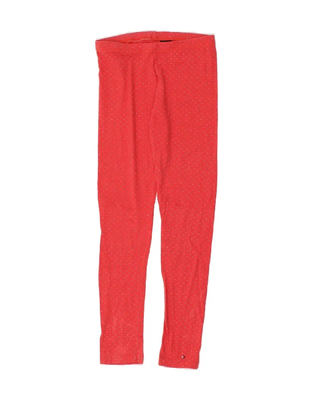 TOMMY HILFIGER Girls Abstract Pattern Leggings 15-16 Years XL Red Chic Smooth Fit Leggings