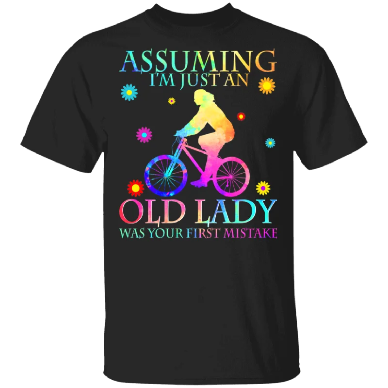 Assuming I'm Just An Old Lady Was Your First Mistake Funny Hippie Bicycle Girl Shirt Matching Girl Women Ladies Gifts T-Shirt Houndstooth Herringbone Solid