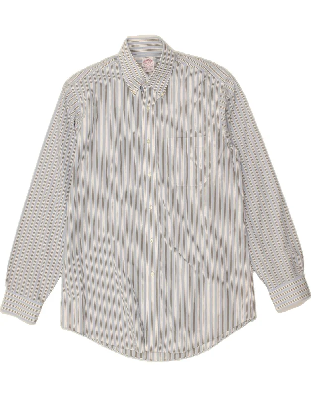 BROOKS BROTHERS Mens 346 Shirt Size 15 1/2 4/5 Medium Blue Striped Cotton Fleece Fabric Down Fabric Feather Fabric