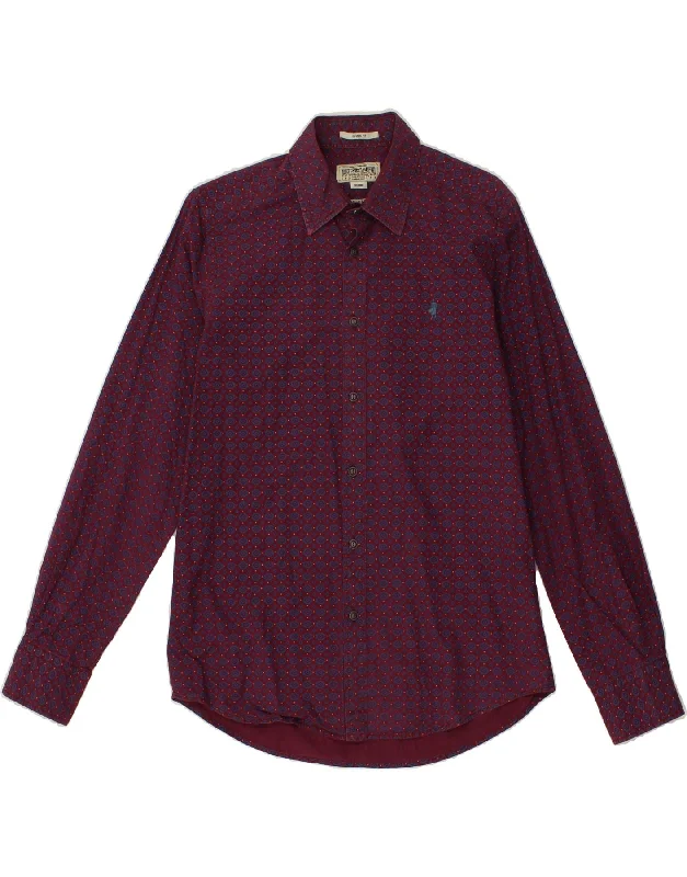 MARLBORO CLASSICS Mens Custom Fit Shirt Medium Maroon Spotted Cotton Faux Fur Fabric Real Fur Fabric Shearling Fabric