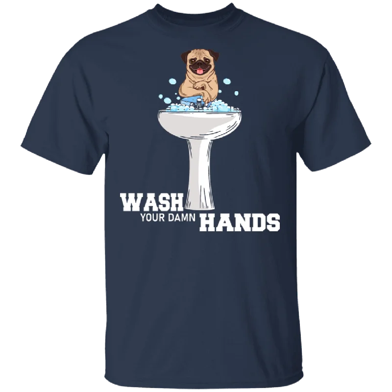 Wash Your Damn Hands Funny Pug And Hand Sink Shirt Matching Pug Dog Lover Owner Gifts T-Shirt Polka Dot Checkered Tartan
