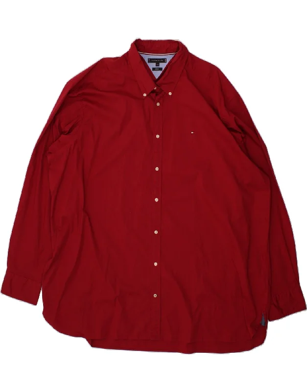 TOMMY HILFIGER Mens Tall Shirt 5XL Burgundy Cotton Ribbed Striped Patterned