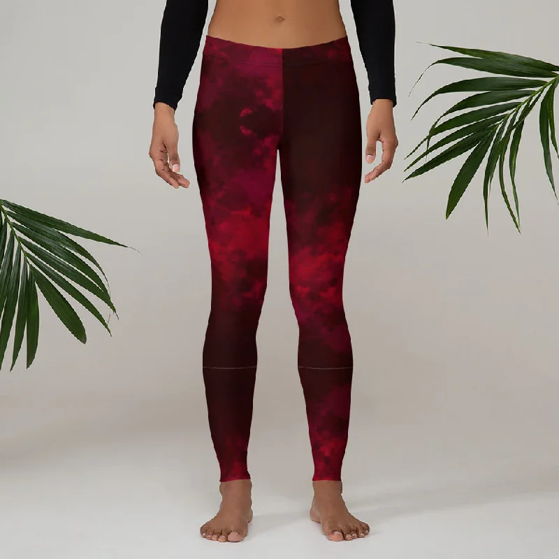 Red Abstract Women's Casual Leggings, Long Best Running Fashion Tights-Made in USA/EU/MX Elegant Printed Leggings with Pockets