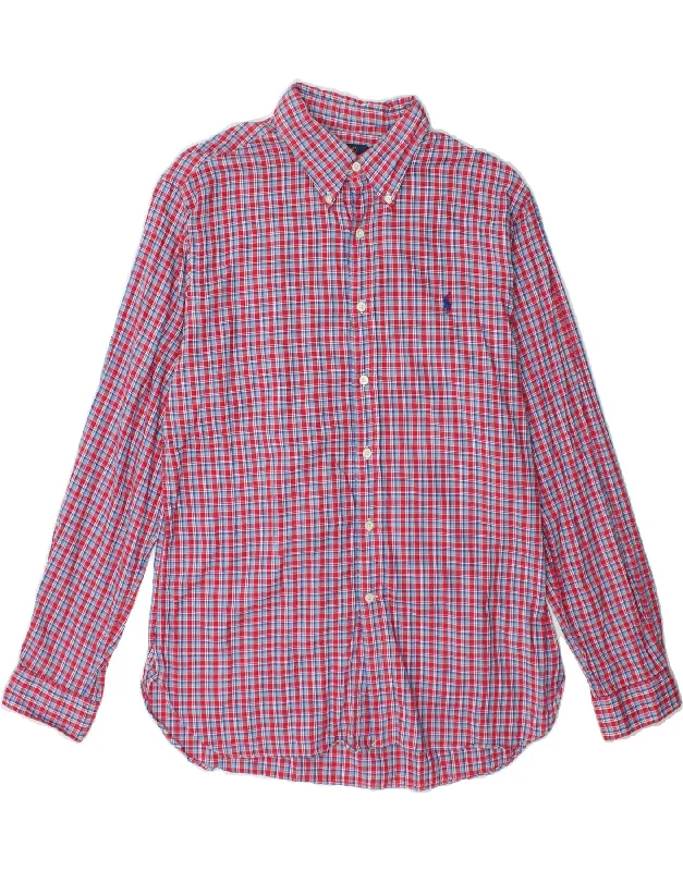 POLO RALPH LAUREN Mens Slim Fit Flannel Shirt XL Red Check Cotton Collared Crew Neck Turtle Neck
