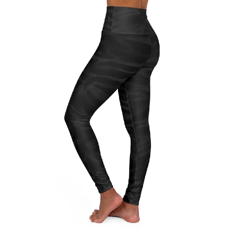 Black Tiger Stripe Print Tights, Women's Sexy Dark Animal Tiger Striped Print High Waisted Yoga Leggings - Made in USA Stylish Athletic Wear Leggings