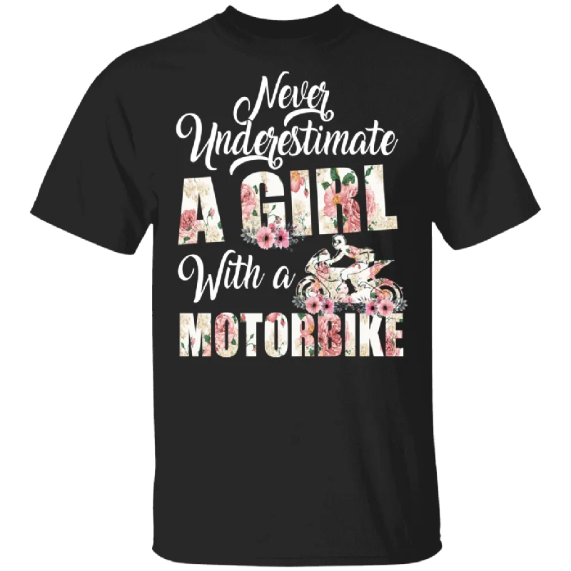 Never Underestimate A Girl With A Motorbike Biker Funny Motorbike Driver Lover Floral Motorbike Matching Girl Women Gifts T-Shirt Ribbed Striped Patterned