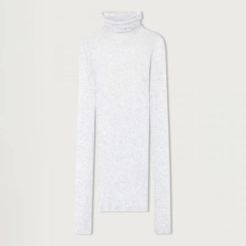 Massachusetts Turtleneck T-Shirt - Heather Grey Terry Blend Velvet Blend Canvas Blend