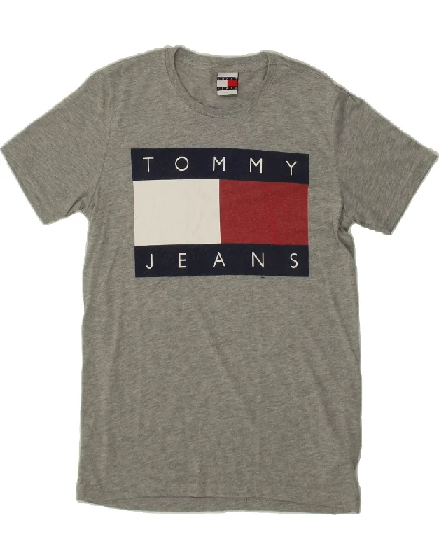 TOMMY HILFIGER Mens Graphic T-Shirt Top Medium Grey Terry Blend Velvet Blend Canvas Blend