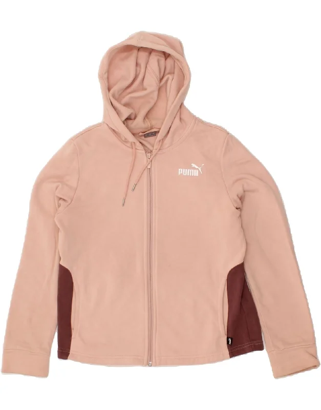 PUMA Womens Zip Hoodie Sweater UK 16 Large Pink Colourblock Cotton Hoodie with Stripes Bold Sporty