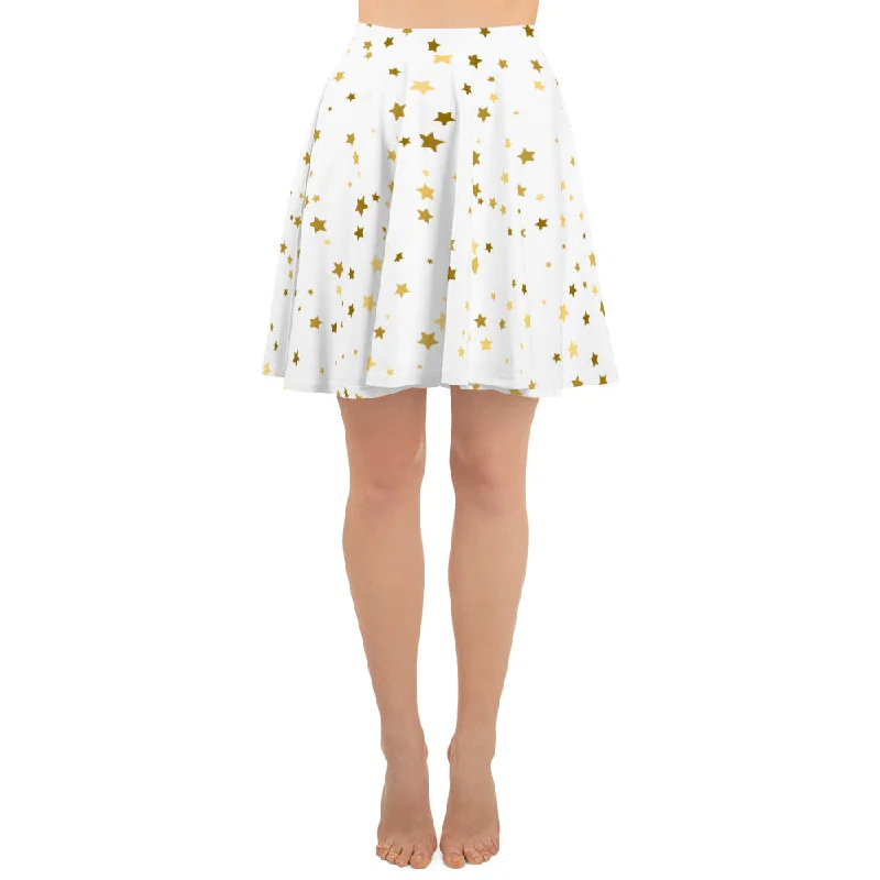 Golden stars print skirt for women’s silk skirt elegant