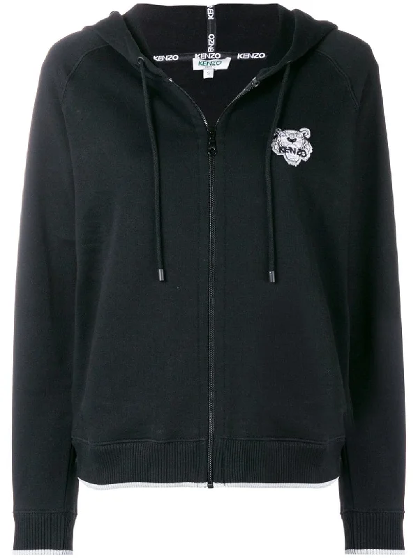 zip front logo hoodie Hoodie with Elastic Waist Stretchable Comfortable
