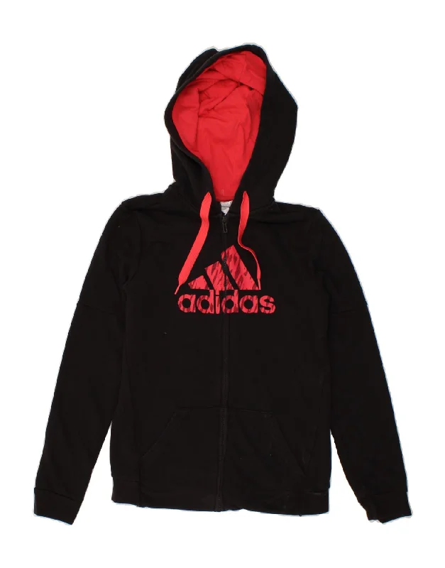 ADIDAS Womens Graphic Zip Hoodie Sweater UK 12/14 Medium Black Hoodie with Fur Luxurious Winter
