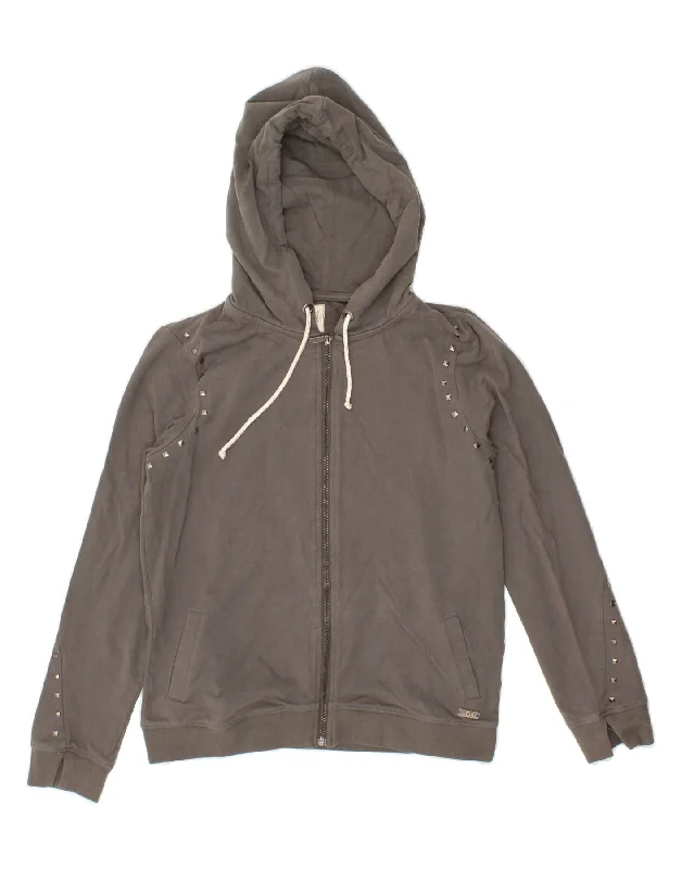 GAUDI Womens Zip Hoodie Sweater UK 14 Large Grey Cotton Hoodie with Hem Contrast Bold Stylish