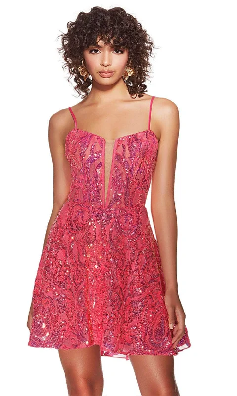 Alyce Paris 3768 - Plunging Neckline A-Line Cocktail Dress Tunics Handmade artisanal