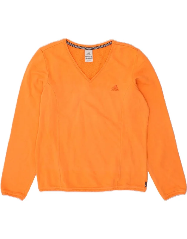 ADIDAS Womens Sweatshirt Jumper UK 16 Large  Orange Cotton Hoodie with Hem Detail Decorative Unique