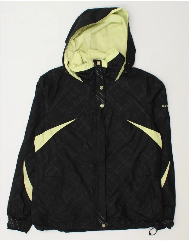 COLUMBIA Womens Hooded Windbreaker Jacket UK 14 Medium Black Colourblock Anorak Shell Jacket Lightweight Jacket