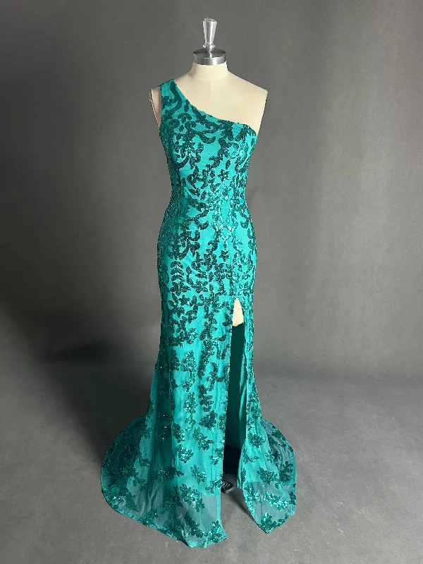 Cali Stunning One Shoulder Slit Sequin Long Prom Dresses Tunics Fall fleece