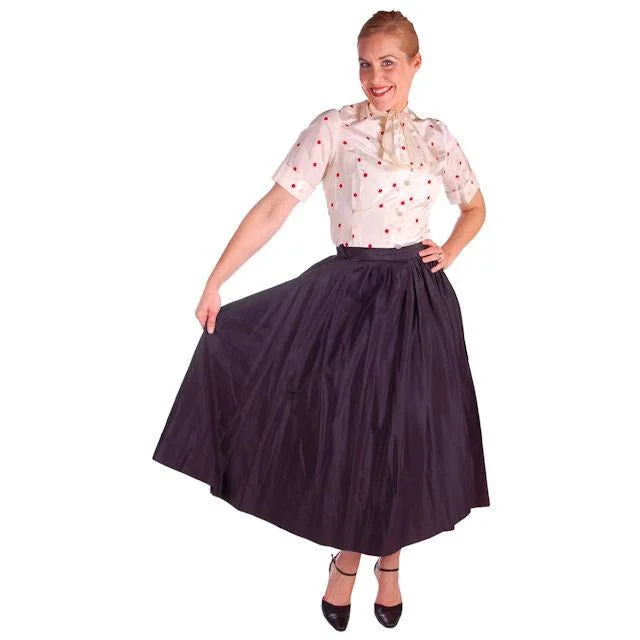 Vintage Skirt Navy Silk Taffeta  Full Ben Barrack Late 1940s 26 Waist Hips Free high waist skirt