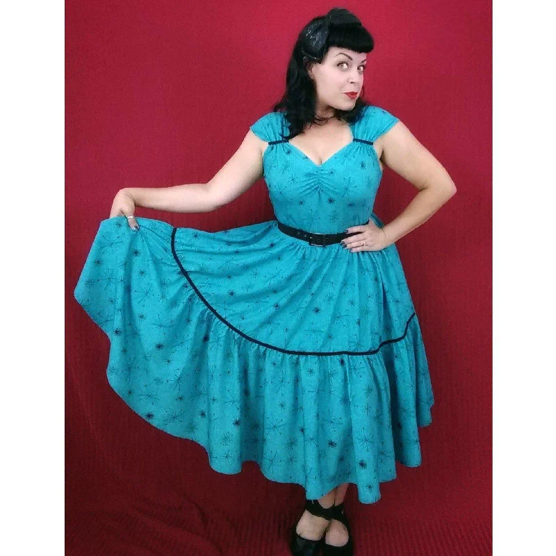 Olivia Swing Dress in Turquoise Atomic Print Tunics Bestseller popular