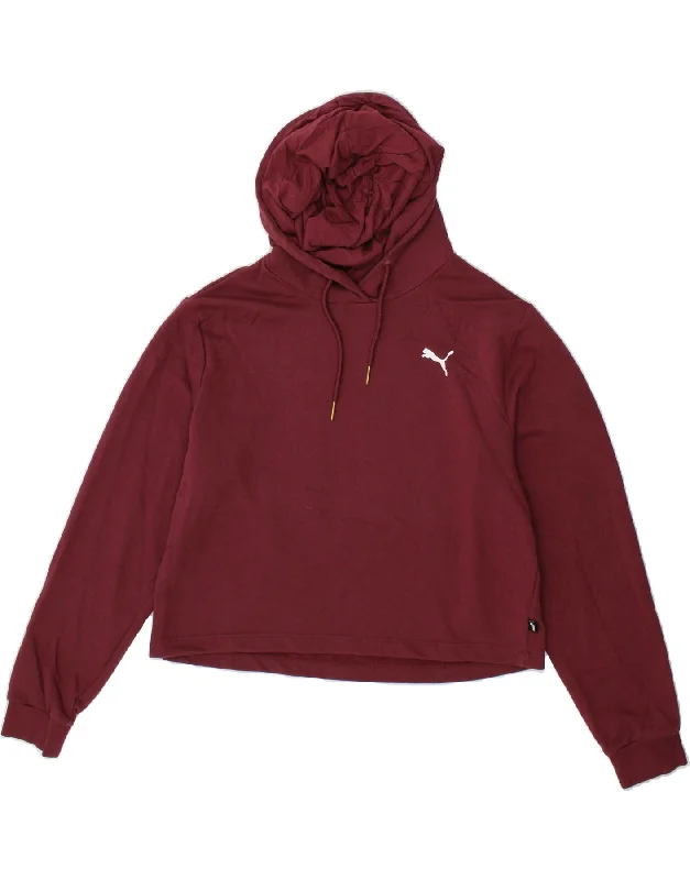 PUMA Womens Crop Graphic Hoodie Jumper UK 14 Medium Maroon Cotton Hoodie with Print Artistic Unique