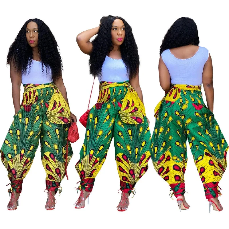 S0009 European and American women's new style cross-border foreign trade Amazon positioning printing to attract wide-leg pants and casual pants Elegant Palazzo Trousers