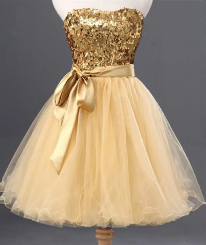 Fashion Gold Sequin Short Cute homecoming prom dresses, CM0029 Tunics Prom sequined