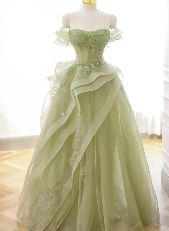 Light Green Sweetheart Beaded Off Shoulder Party Dress, Light Green Tulle Prom Dress Tunics Top rated