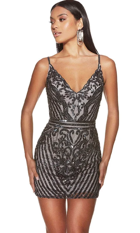 Alyce Paris 4883 - V-Neck Sequined Cocktail Dress sweetheart Neckline Romantic