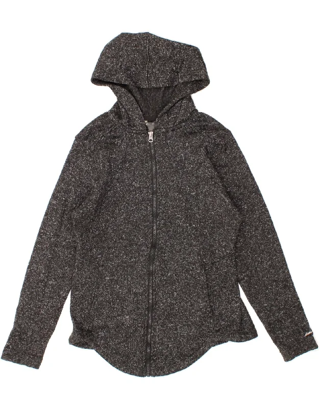 EDDIE BAUER Womens Zip Hoodie Sweater UK 12 Medium Grey Flecked Hoodie with Ribbed Hem Stretchable Secure