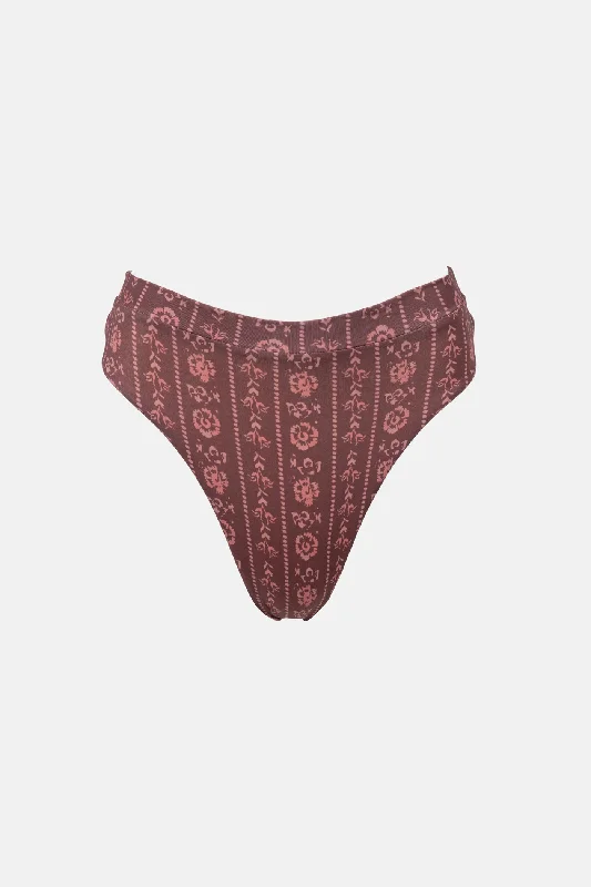 Vintage Floral Hi Waist Pant Burgundy Slim-Fit Leggings