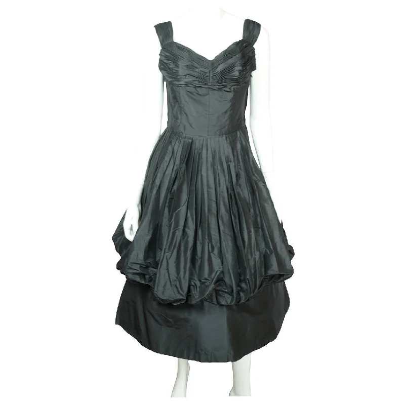 Vintage 1950s Black Silk Taffeta Ball Gown Dress w Bubble Balloon Skirt Size M Tunics Cozy soft