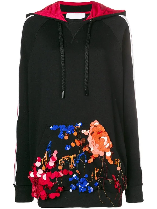 embellished pocket hoodie Hoodie with Hem Elastic Stretchable Comfortable