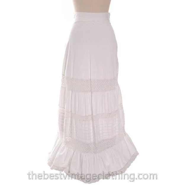 Antique Victorian White Petticoat Skirt Fancy Crocheted Lace 25 Waist lace skirt elegant