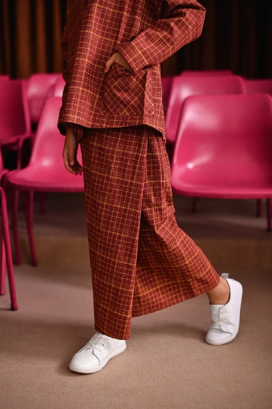 The Dulu Kita Folded Skirt - Kita Brown Checked denim skirt durable