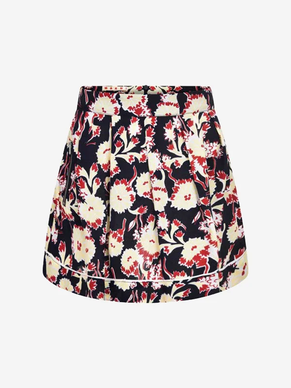 MARNI Girls & Yellow Floral Viscose Skirt satin skirt smooth