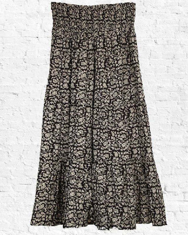 Black Blockprint Ariel Skirt chiffon skirt lightweight