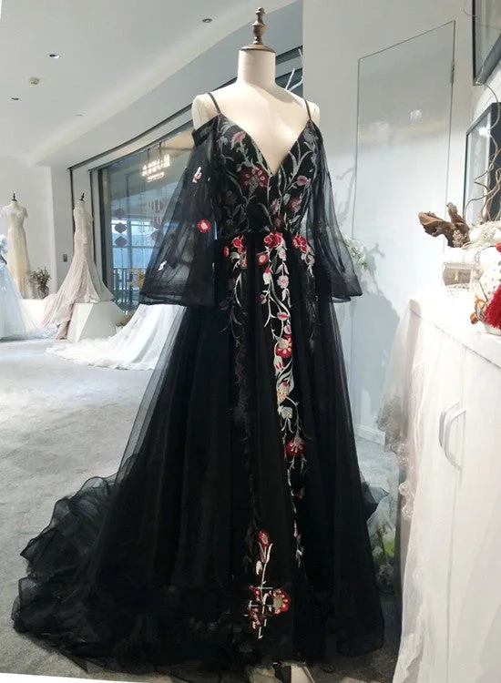 Black Long Sleeves Floor Length Formal Dress, Charming Party Dress Tunics Handmade artisanal
