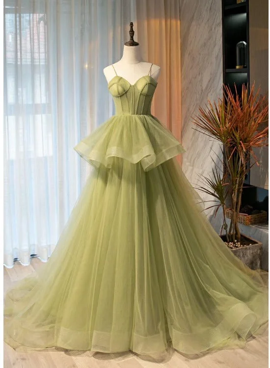 Beautiful Light Green Sweetheart Layers Princess Formal Gown, Green Tulle Long Party Dress Tunics Evening elegant